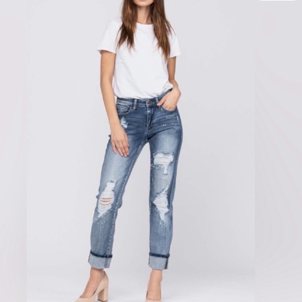 Judy Blue Distressed Splatter Boyfriend Jeans